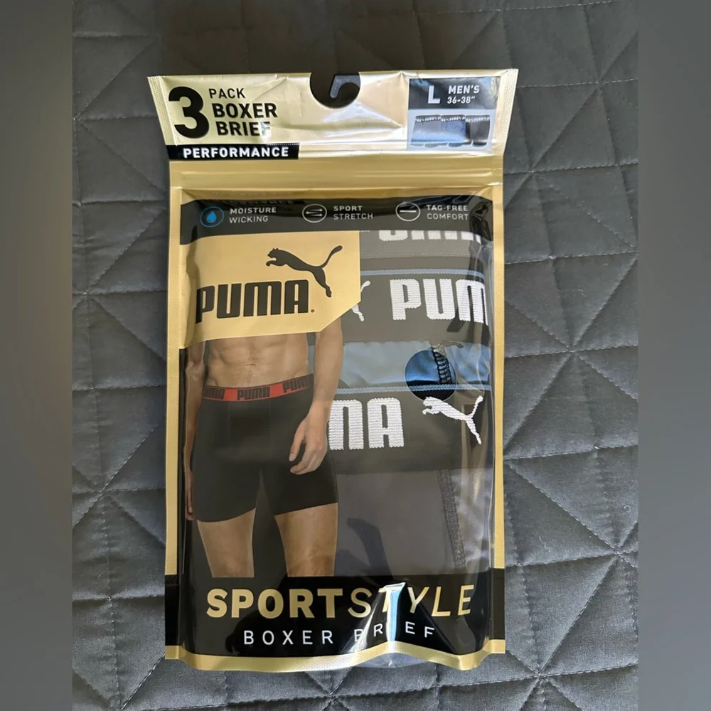 PUMA Men’s Performance SportStyle Boxer Briefs (3-Pack) Multicolor, Size L, NWT